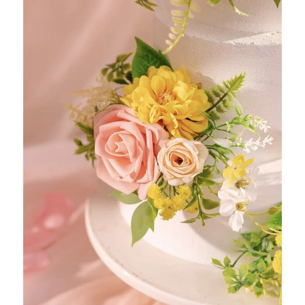 TINGE TIME 3Pcs Pre-made Cake Toppers, Silk Artificial Flowers Decor, Cake De...